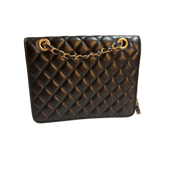 Small Black Purse Faux Leather Convertible Crossbody Chain Strap 3 Compartments - Picture 4 of 8